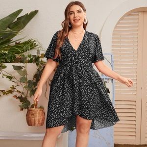 🤍SHEIN all over heart wrap a line dress